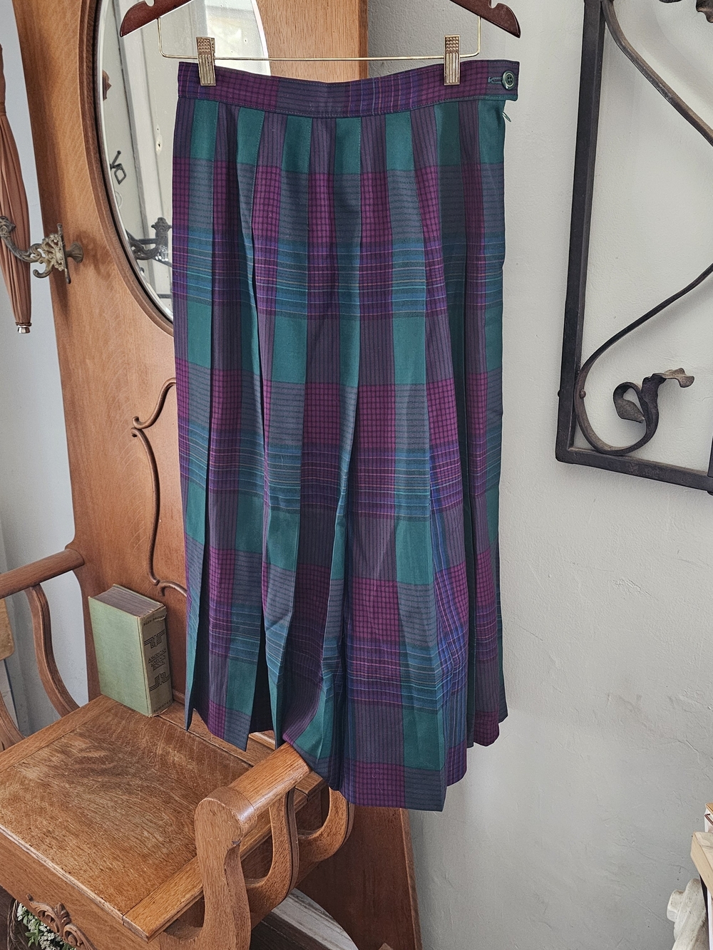 Vintage Pendleton Wool Plaid Pleated Wide Leg Culottes Gaucho Pants Size 12